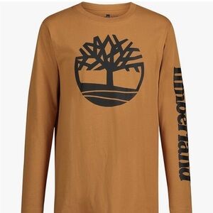 Timberland LG 14/16 Brown Long Sleeve Logo TShirt Cotton Casual Crew Neck shirt